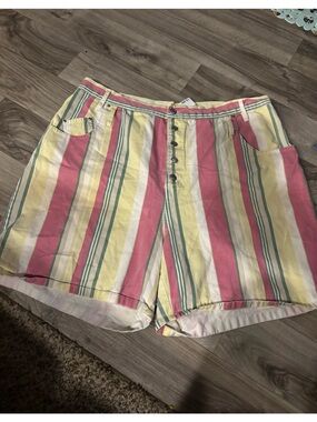 Gitano Pastel Stripe Button-Front Shorts - Pink, Yellow & Green 24 wide 100% cot